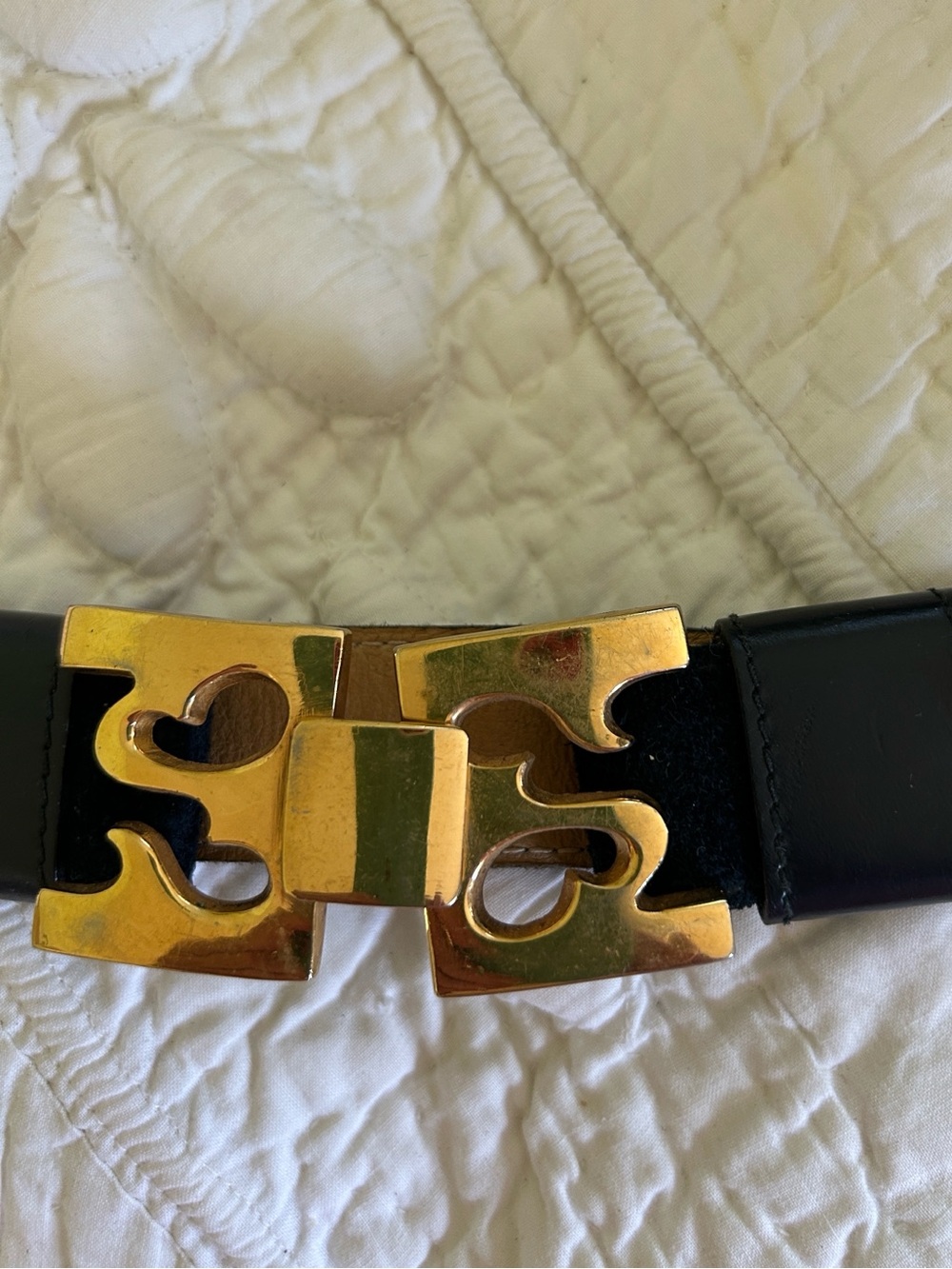 Vintage Italian Adjustable Leather Belt with Gold Decorative Buckle